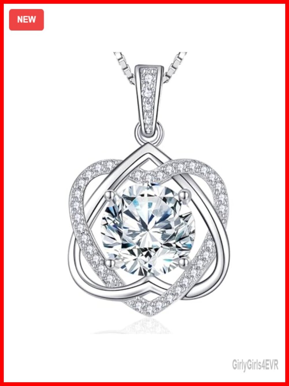 Infinity Heart Pendant Necklace 925 Sterling Silver Moissanite